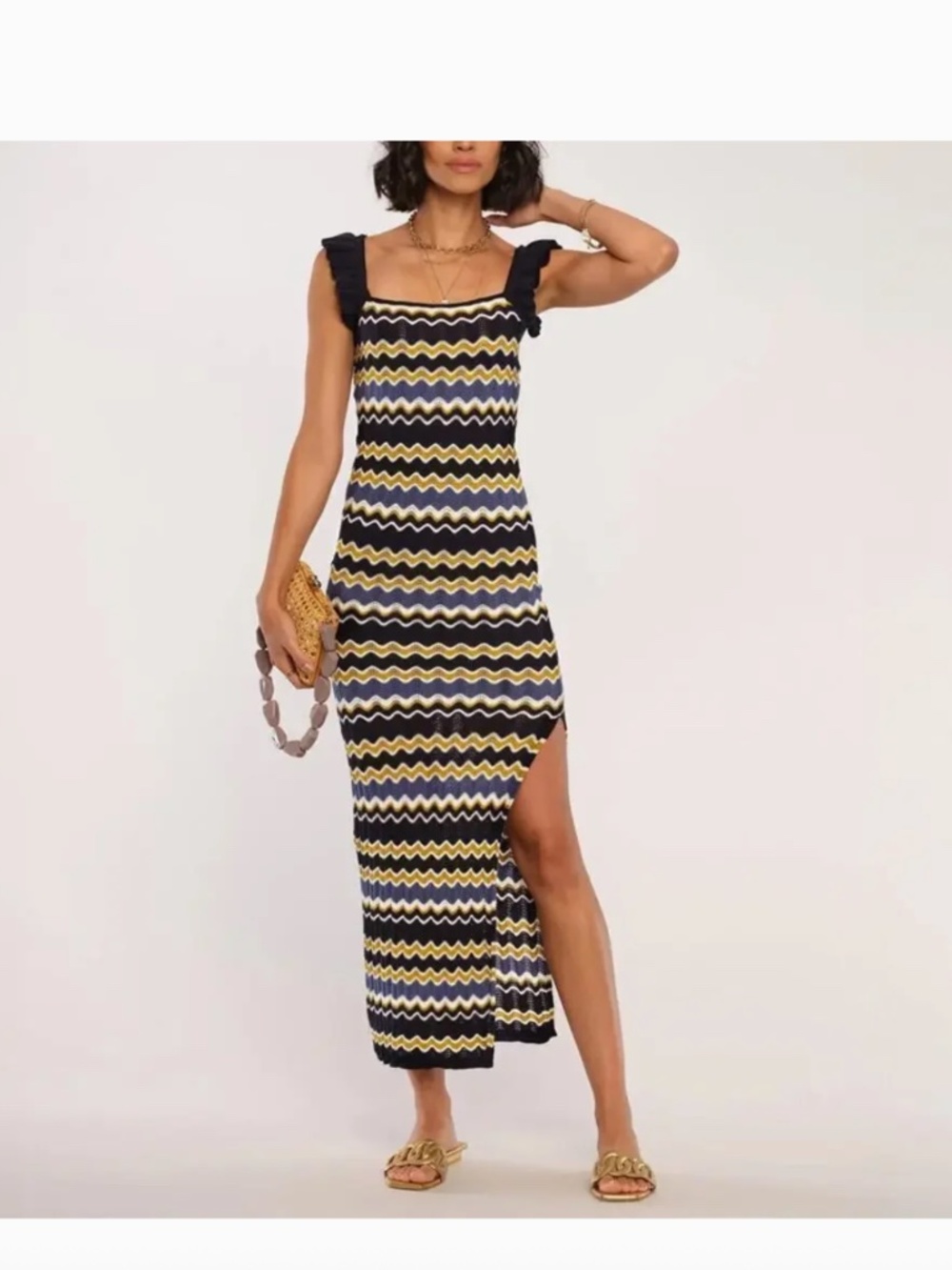 NWT Heartloom Bennet Cotton Chevron Knit Crochet Maxi Dress Size L